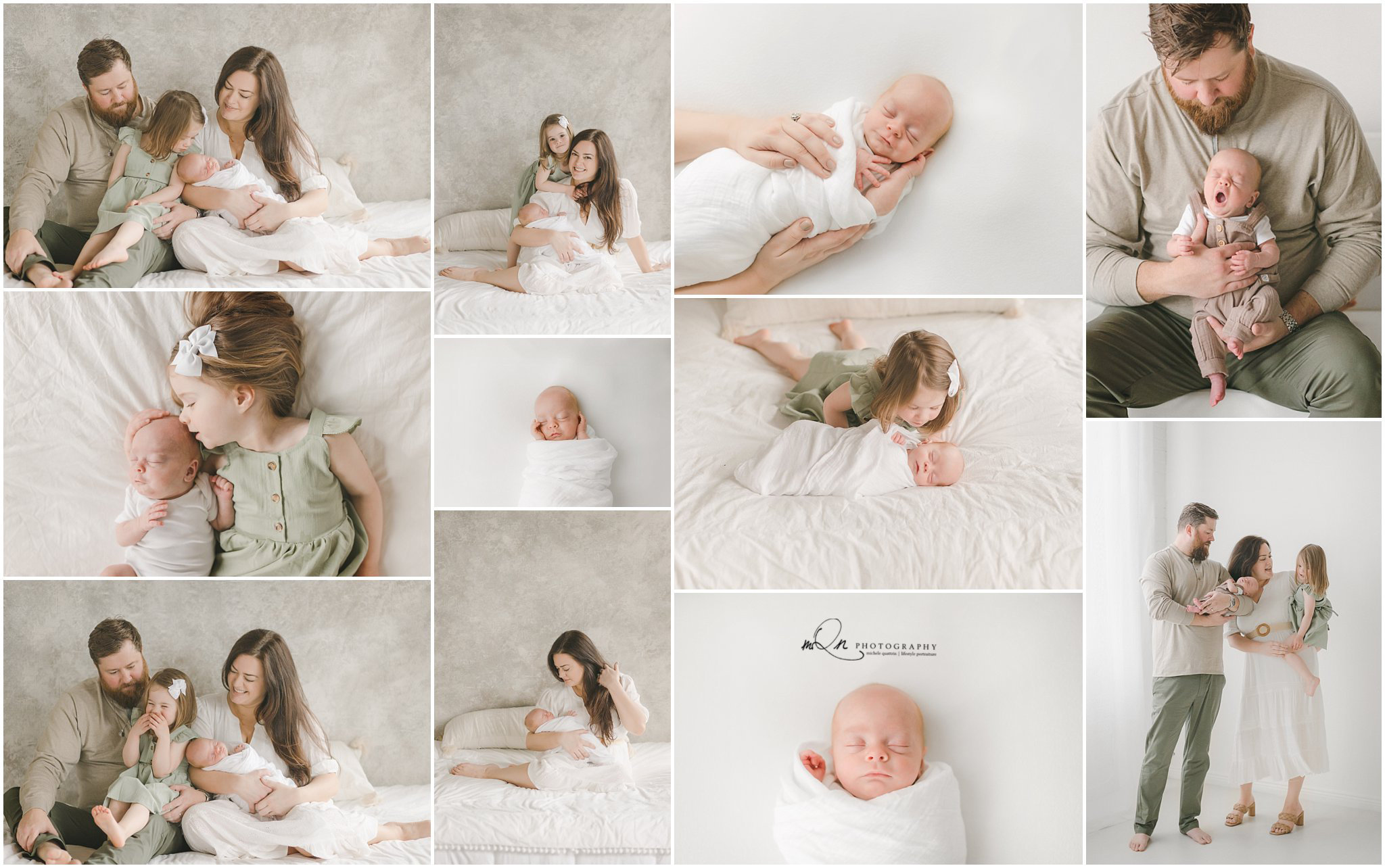 Newborn photos with big sister and family.