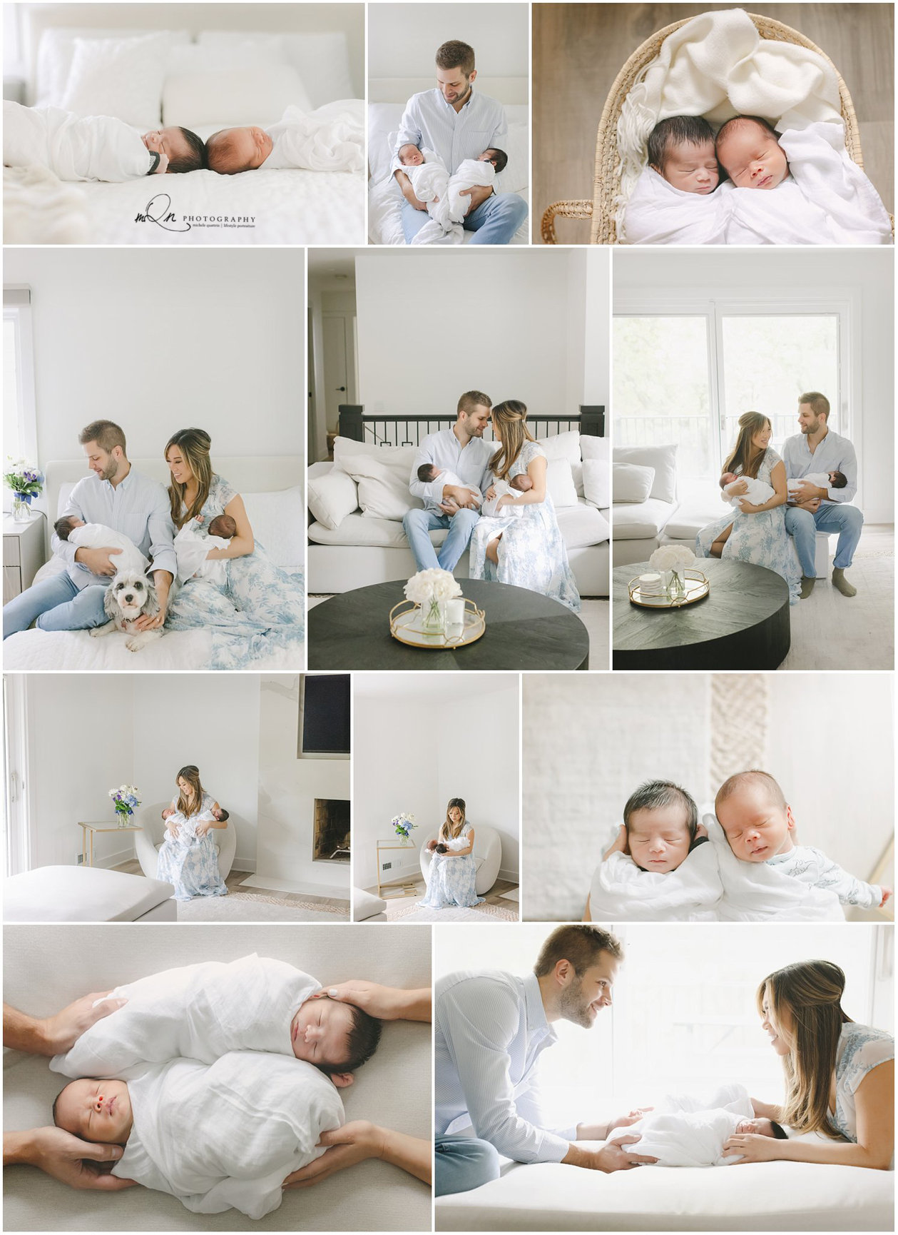 In home newborn photo session in Edina home with twin boys.