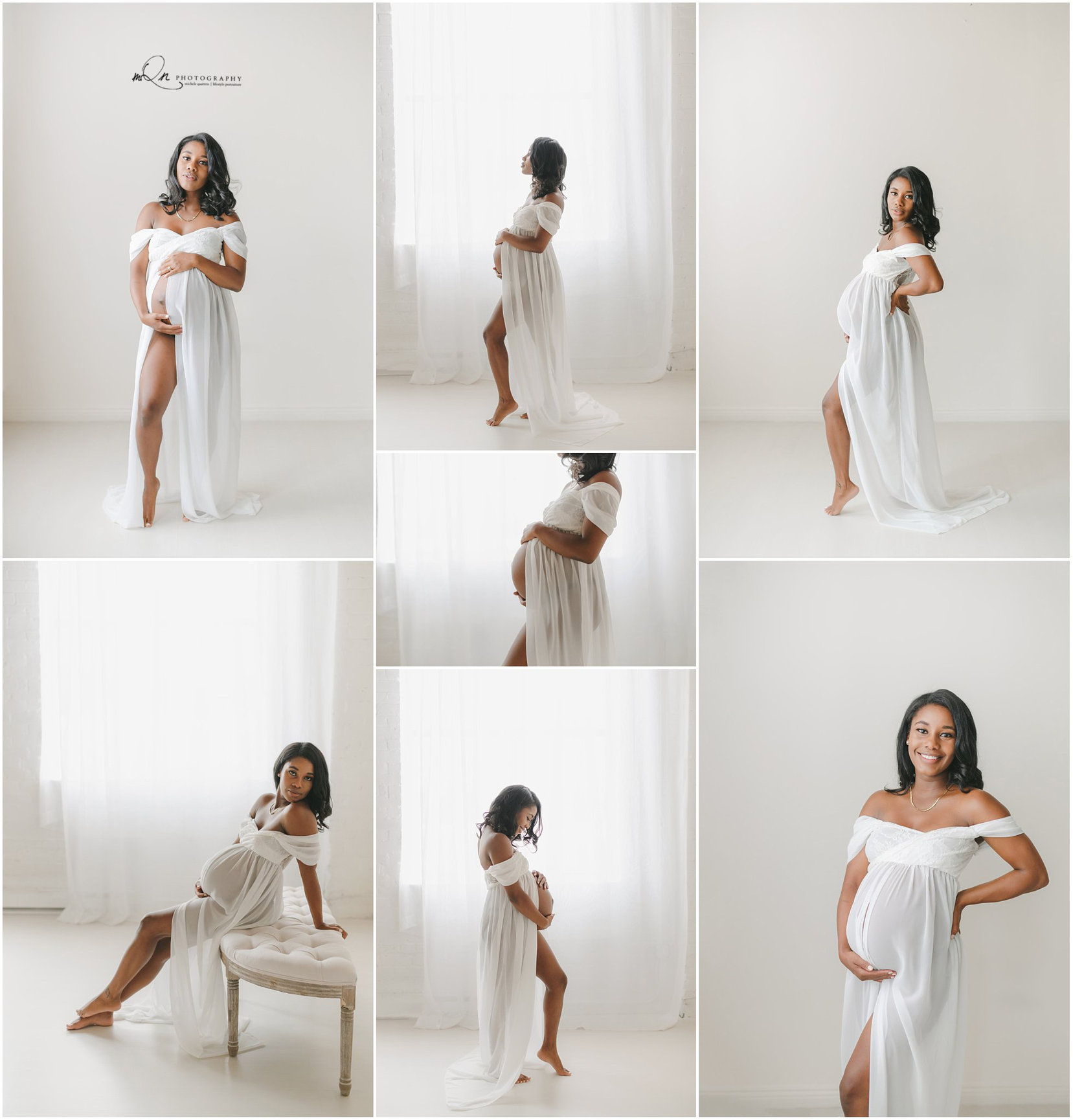 Pregnant mom posing in white