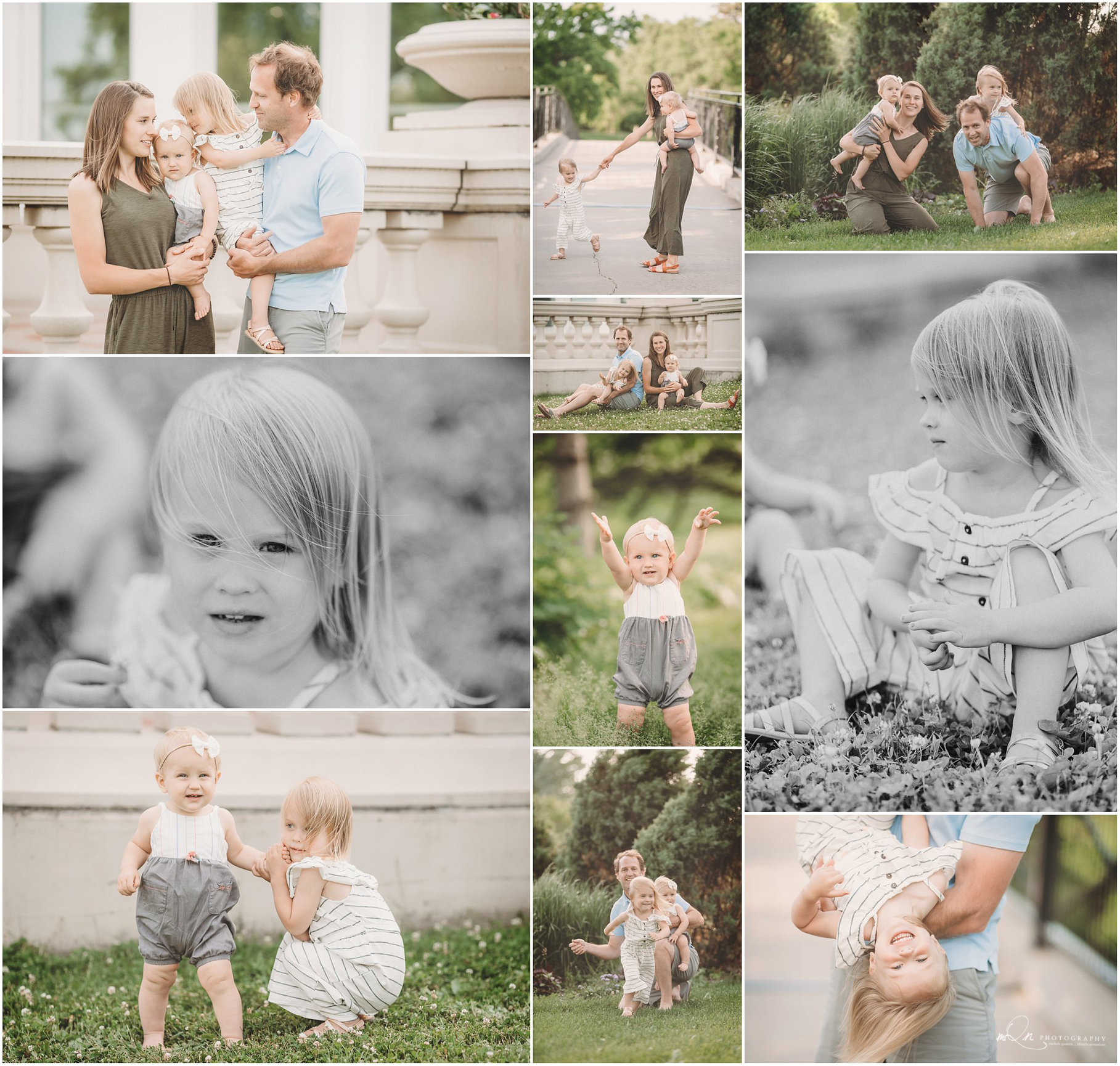 Family at Como park having summer family photos taken