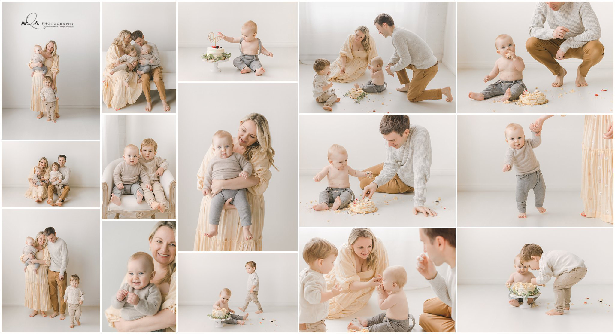 Family with 1 year old cake smash and older brother sibling
