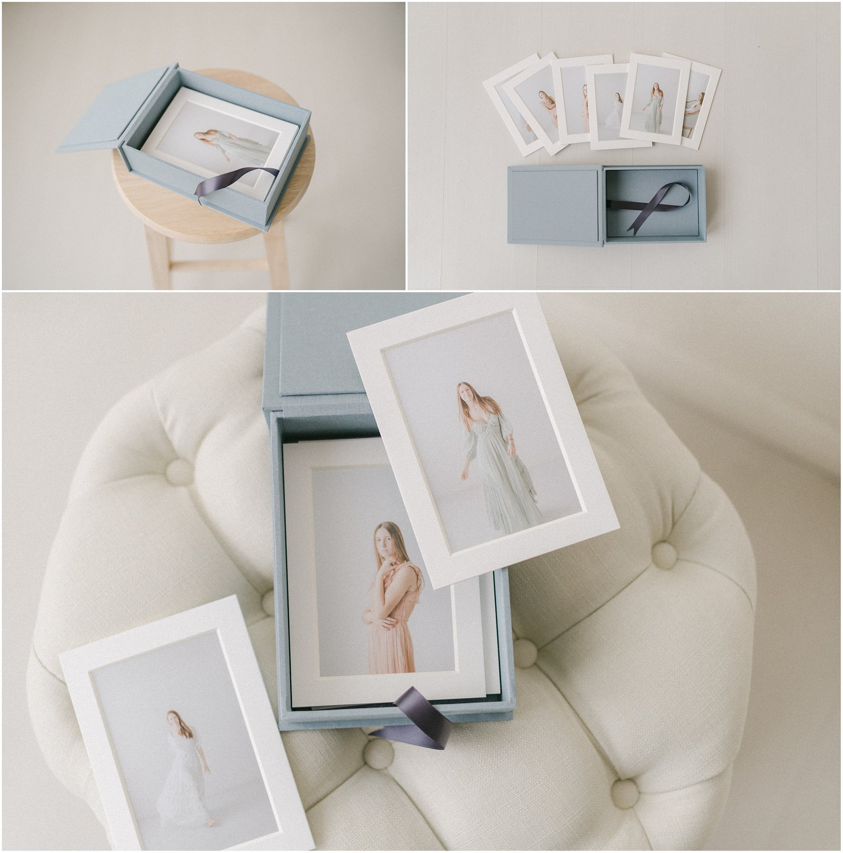 matted prints in a box