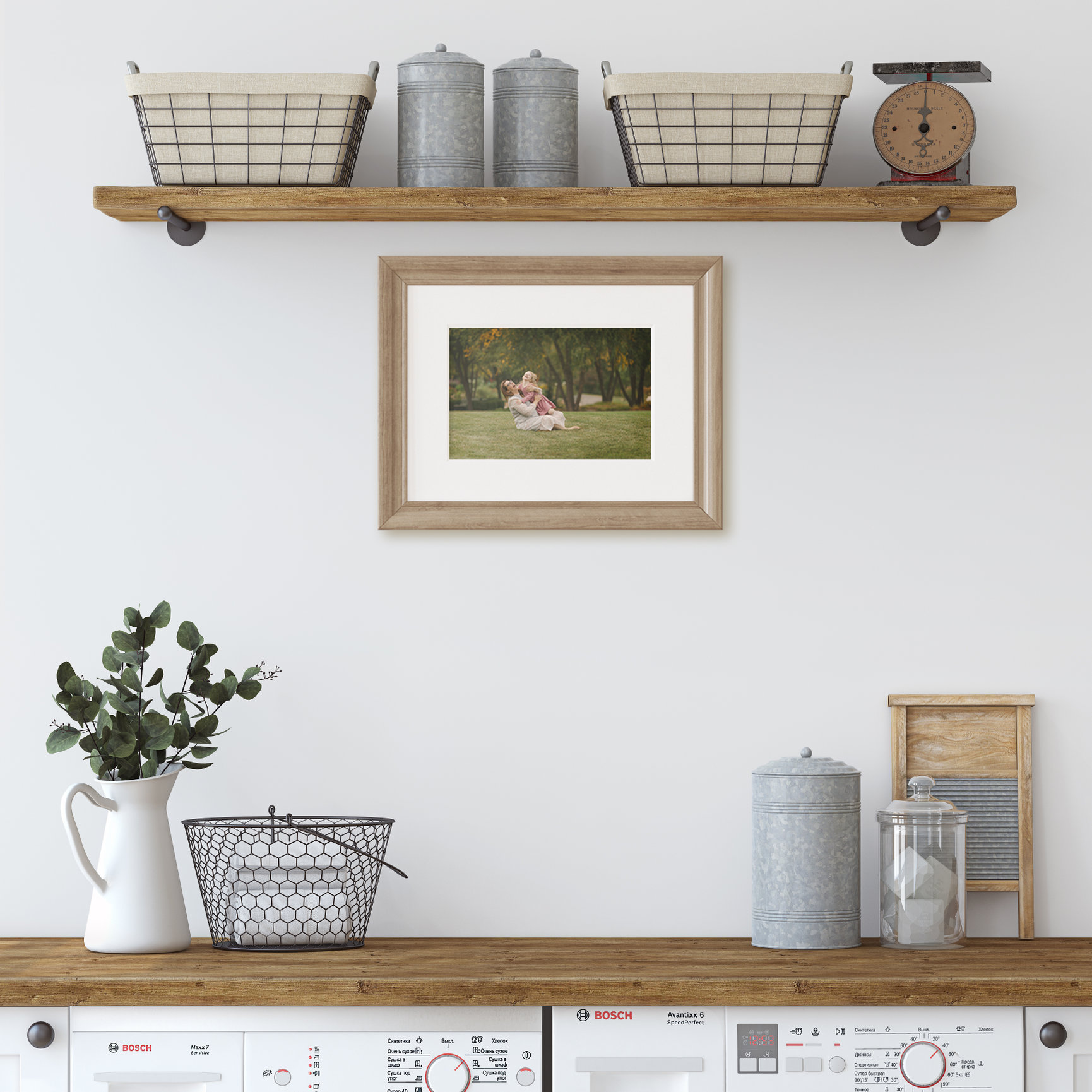 framed print of mother and daughter laughing