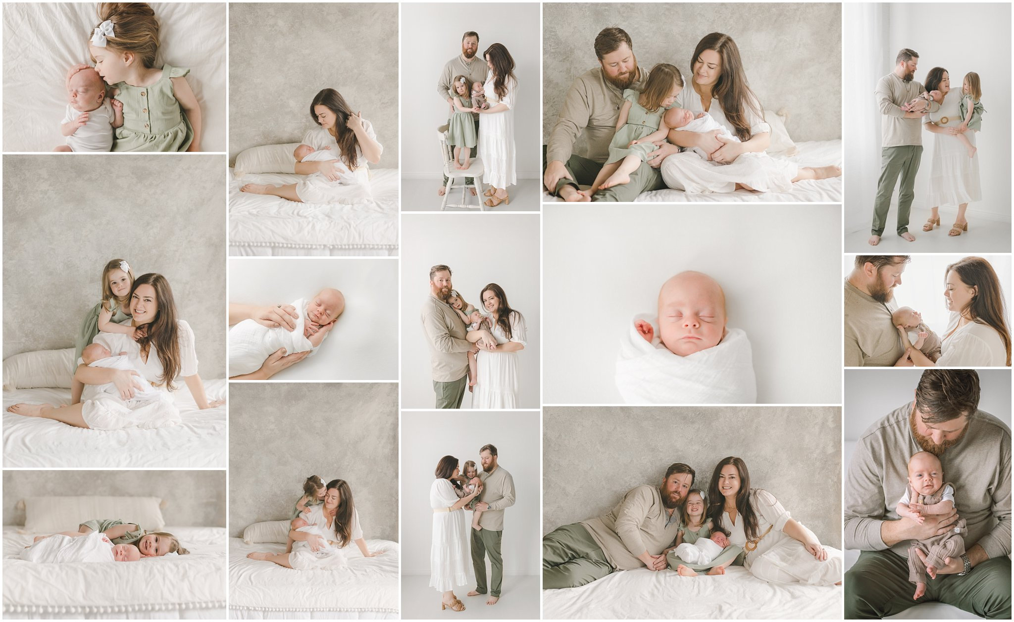 newborn in the studio with mom, dad and big sister