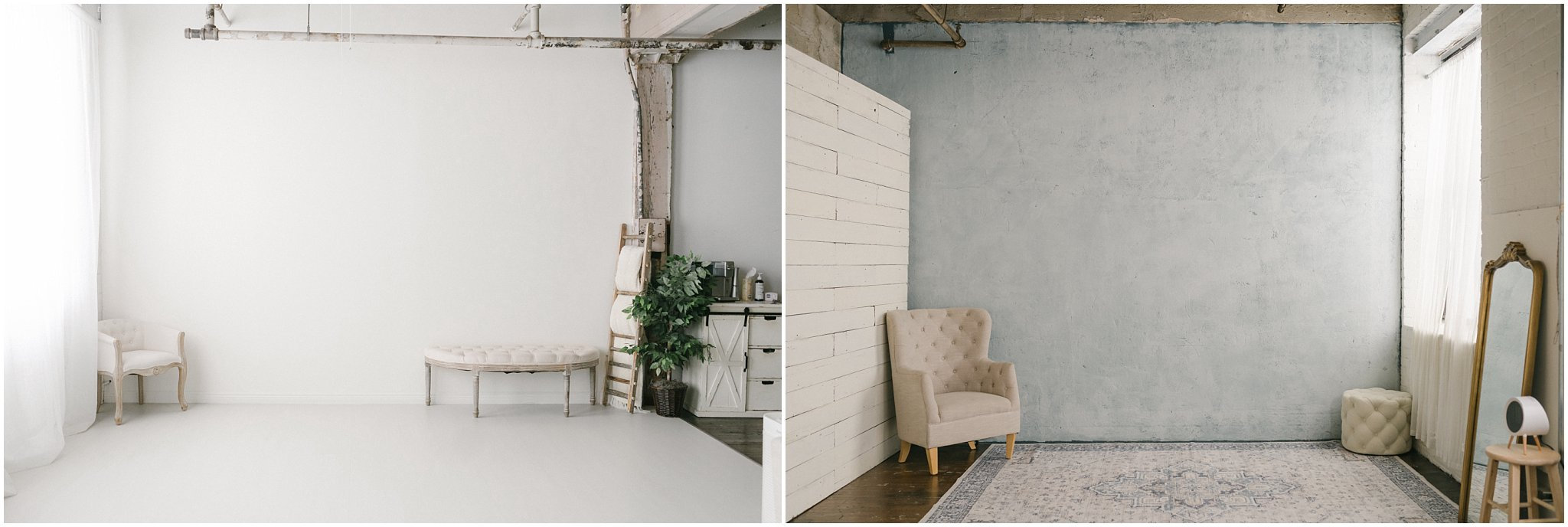 Minneapolis photography studio white walls and light blue wall