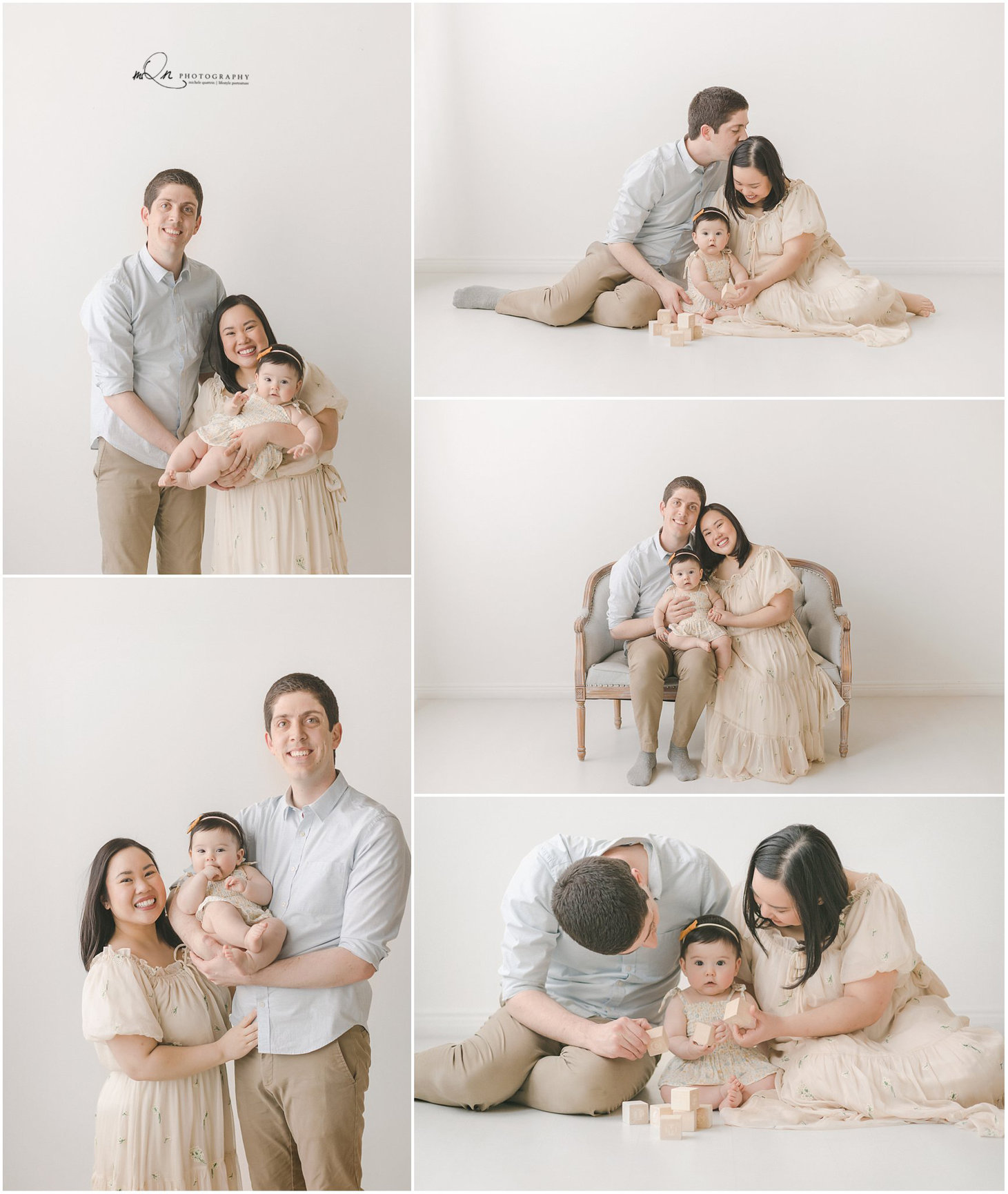 Minneapolis studio photo session with family and 6 month old sitter baby