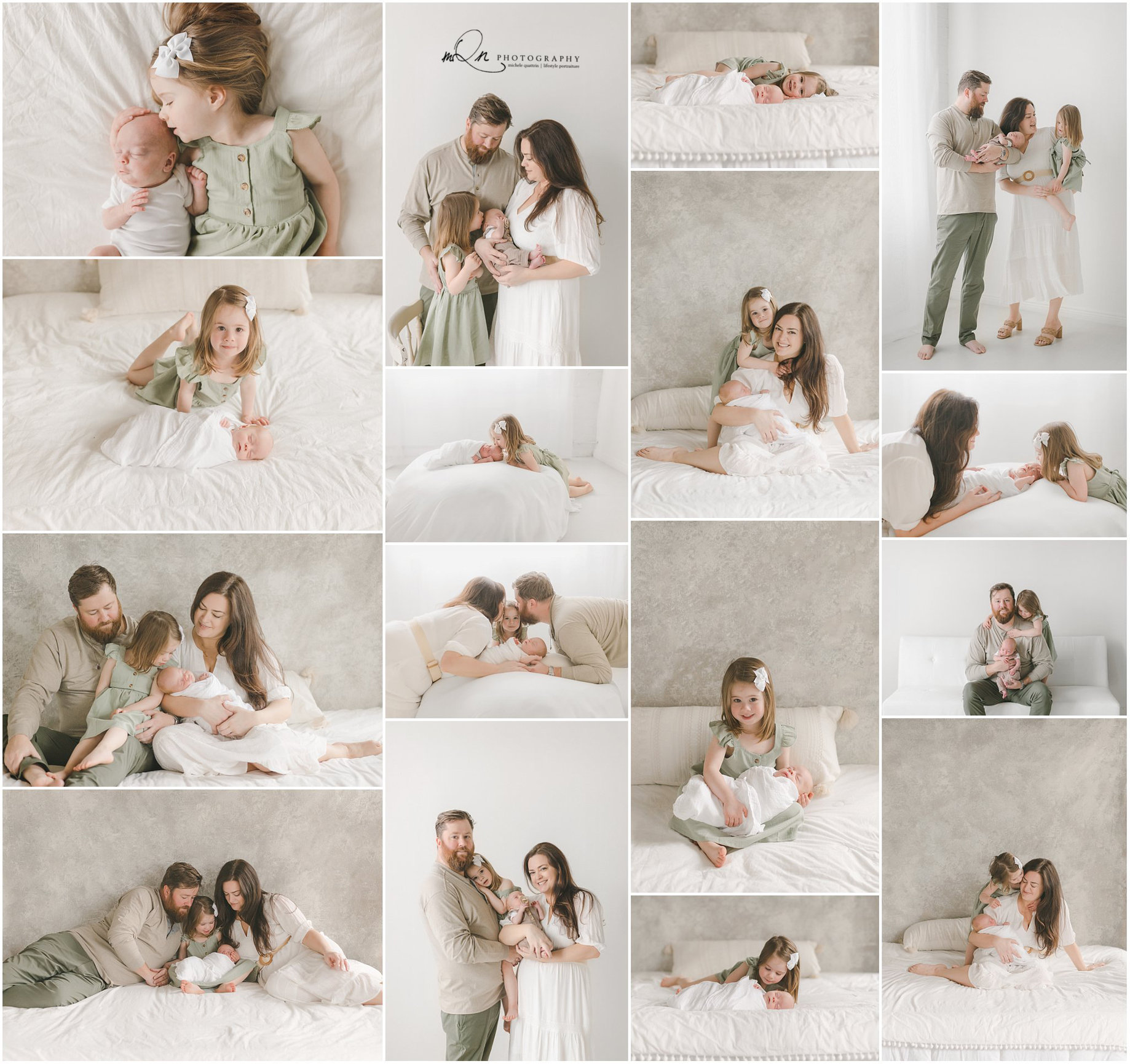 Sibling sister with newborn baby brother in Minneapolis studio setting