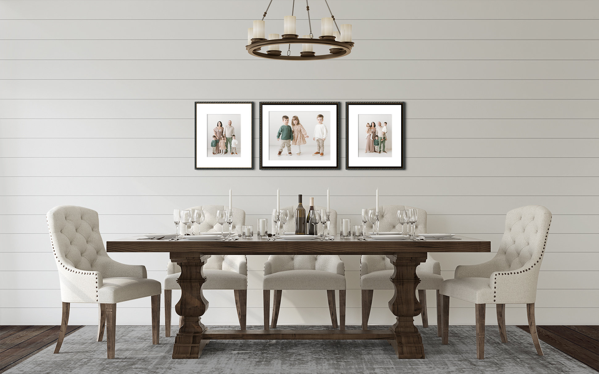 framed photos in dinning room