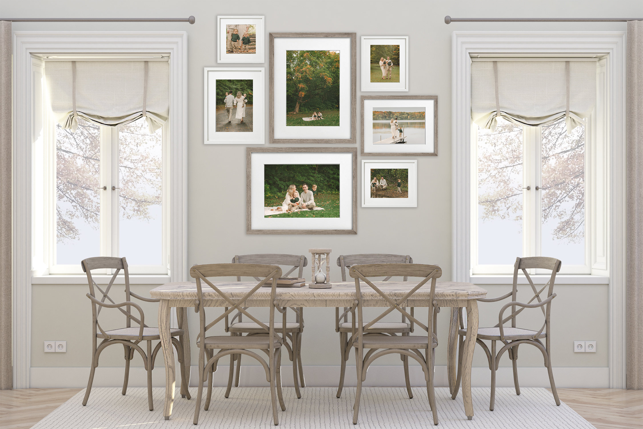 mixed frames in dinning room with family photos