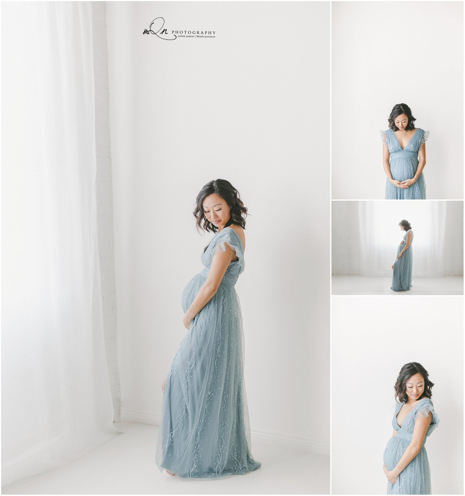 Blue tulle with sparkle dress on a  maternity mama