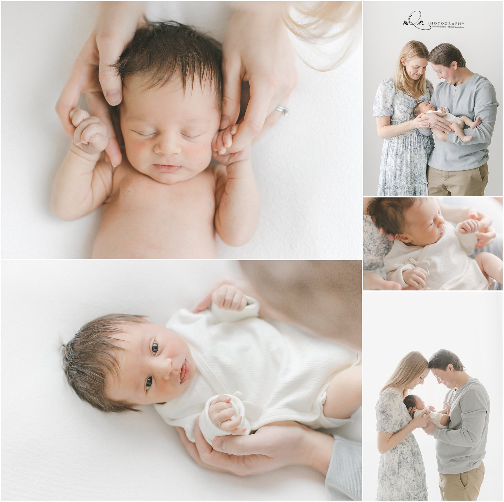 sleeping and awake newborn in a Minneapolis studio