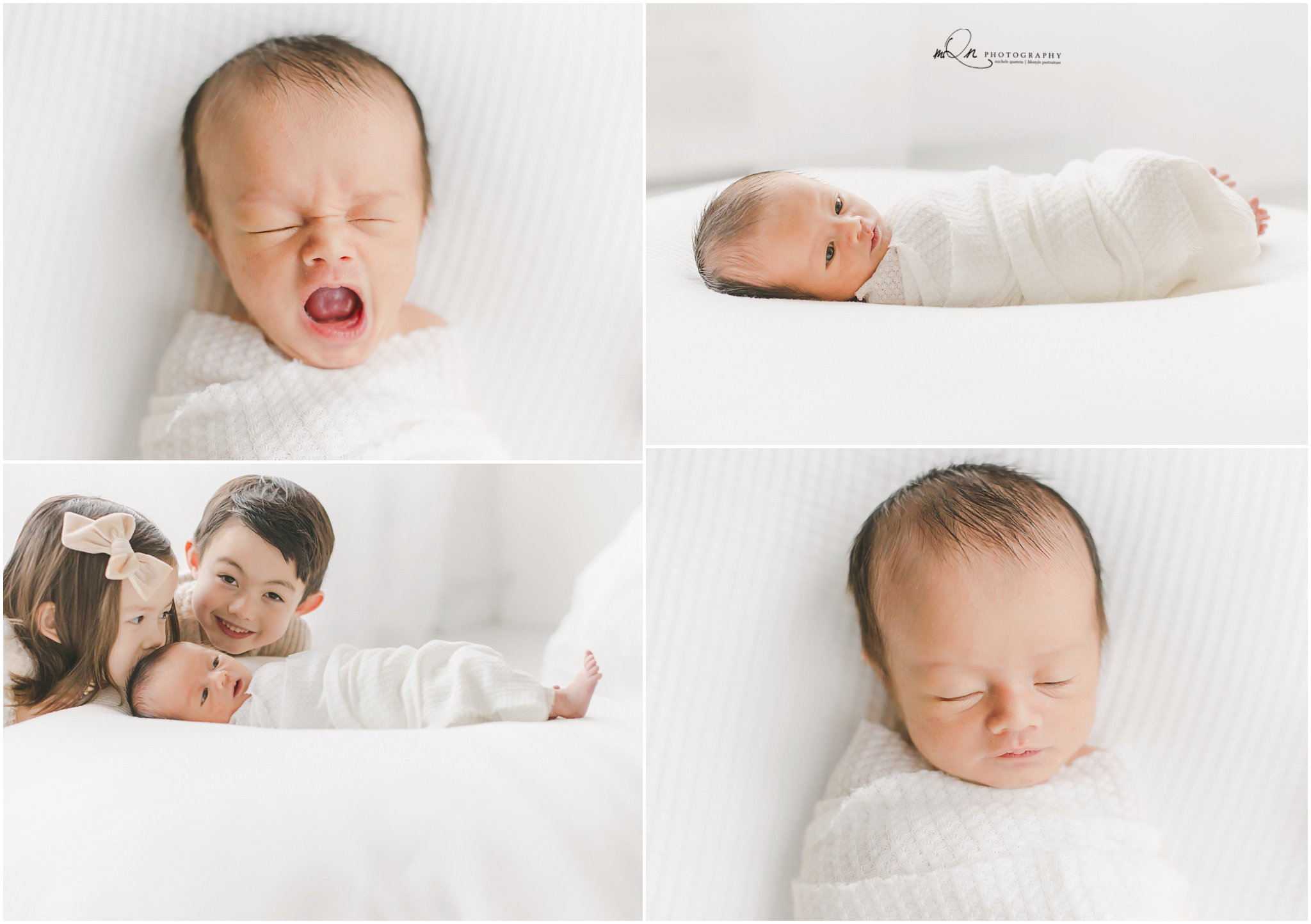Inside a newborn photo session in Minneapolis baby in white