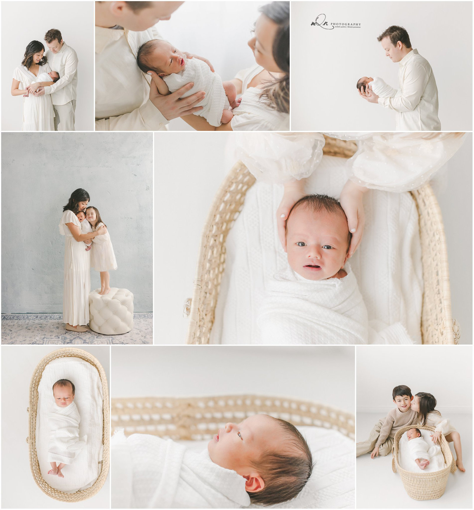 Inside a newborn photo session in Minneapolis baby in white