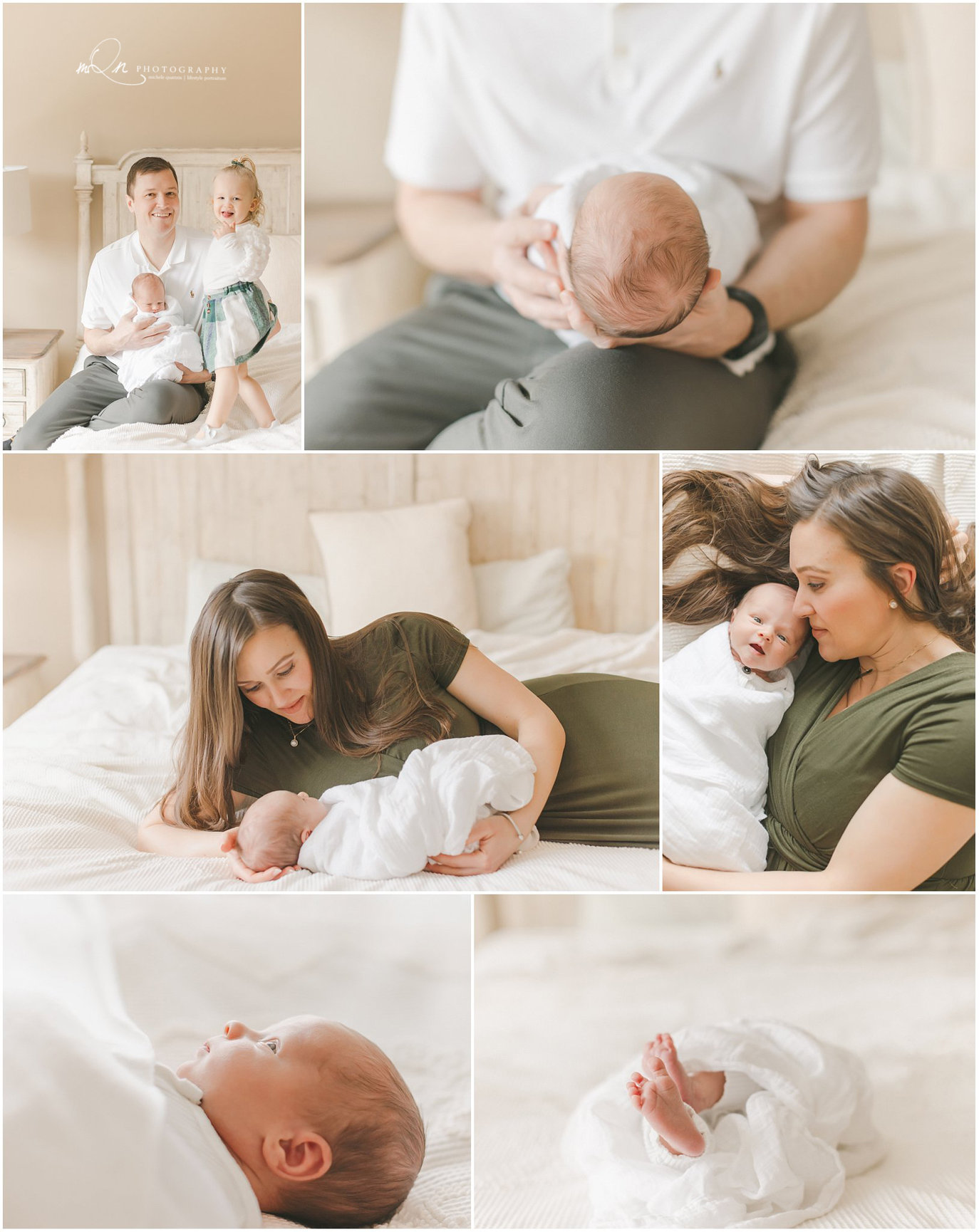 in home newborn session photos in a collage