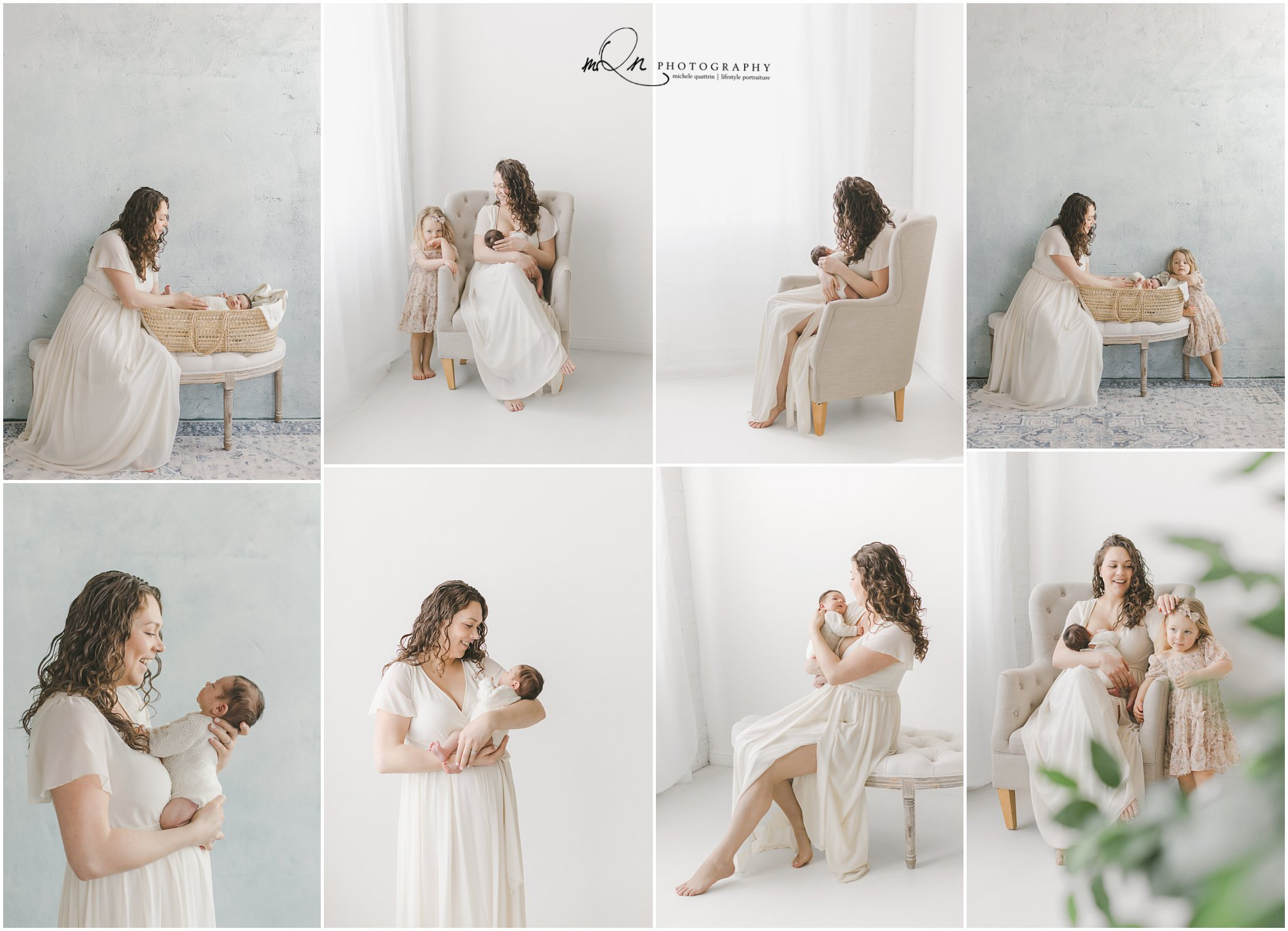 newborn baby girl with mom and sister