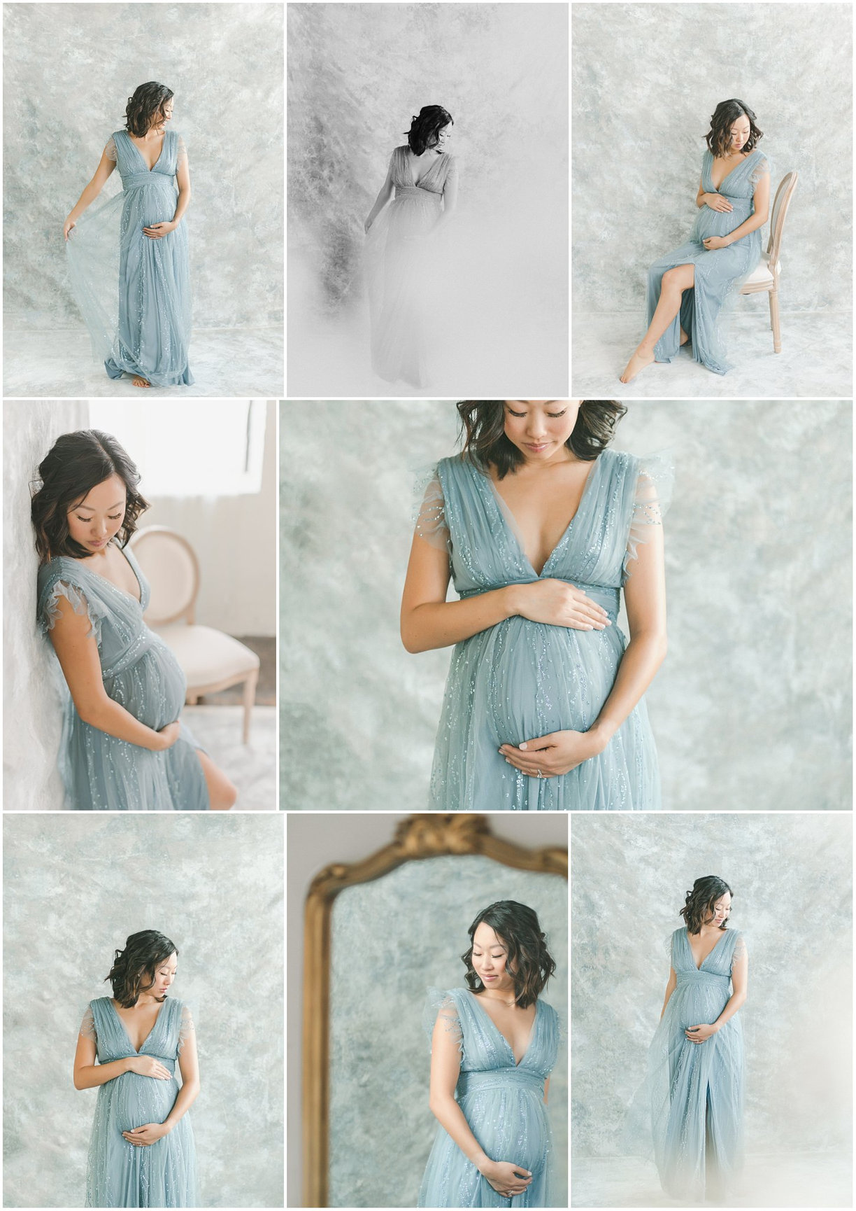 maternity in blue sparkle dress