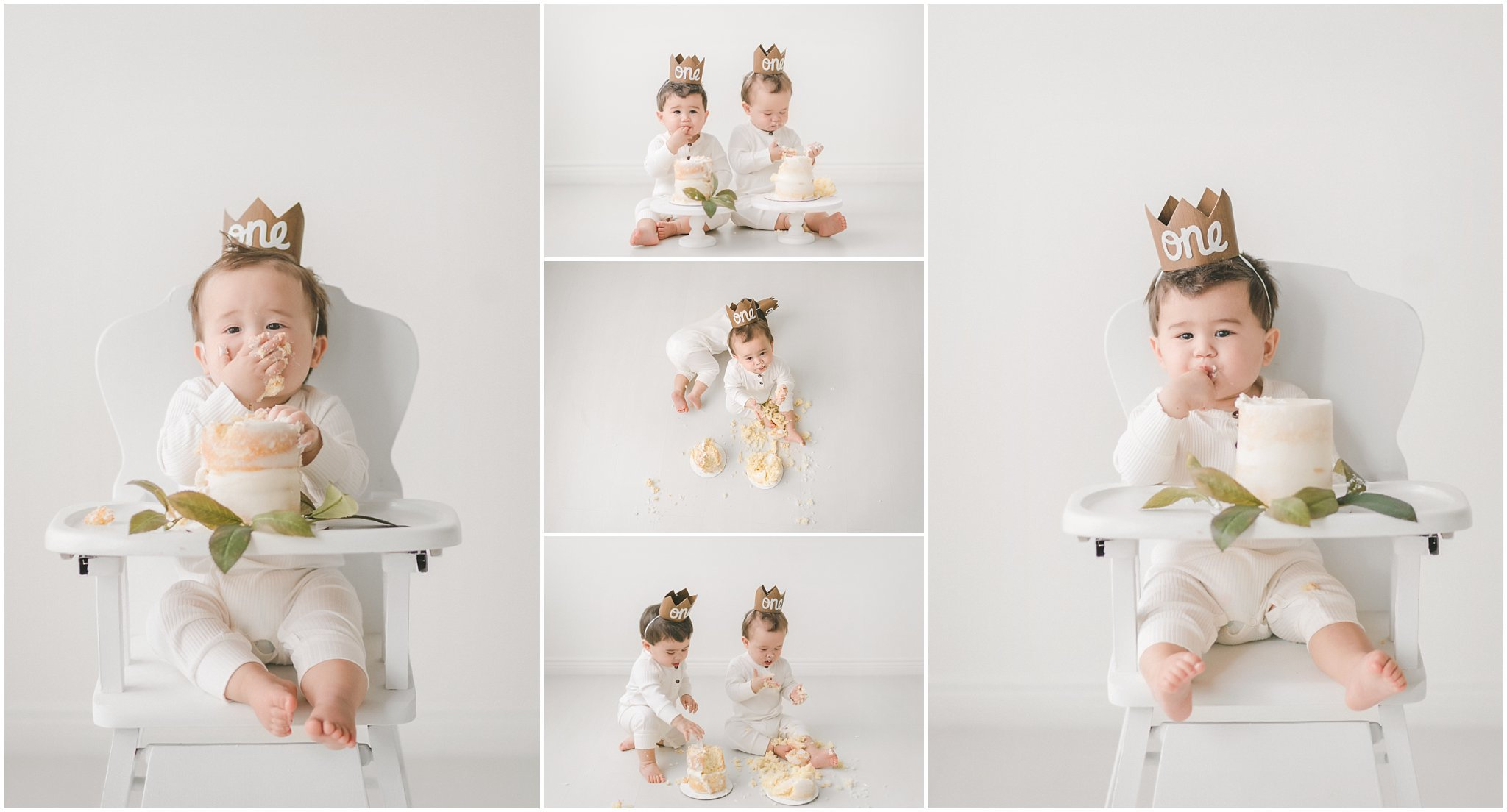twin boy cake smash in a studio in Minneapolis