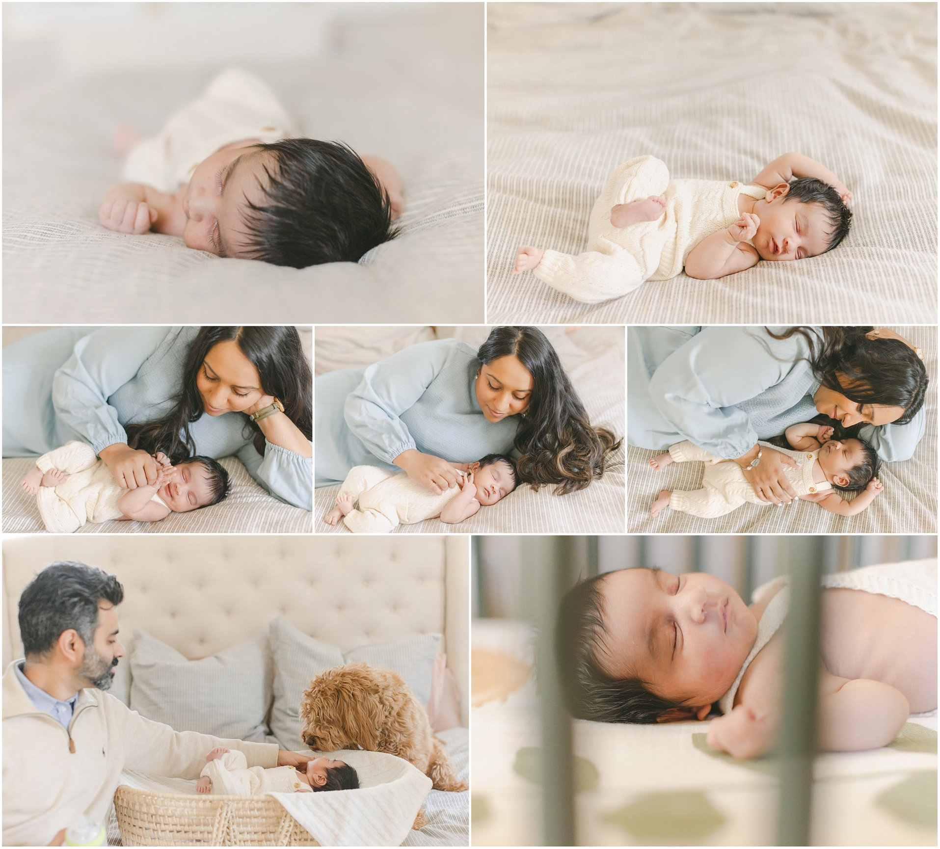mom and newborn baby laying on bed