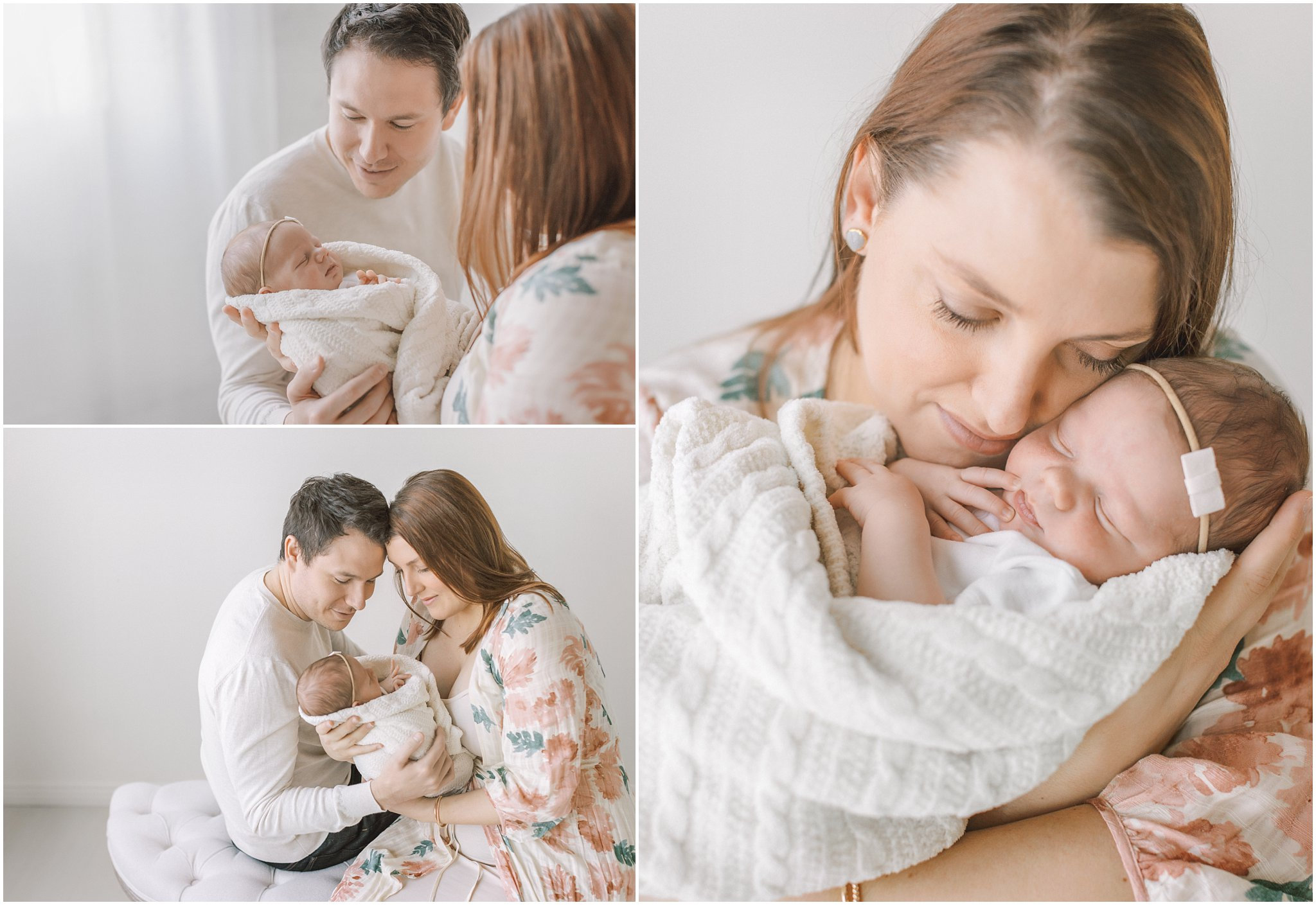 newborn with mom and dad wrapped in blanket
