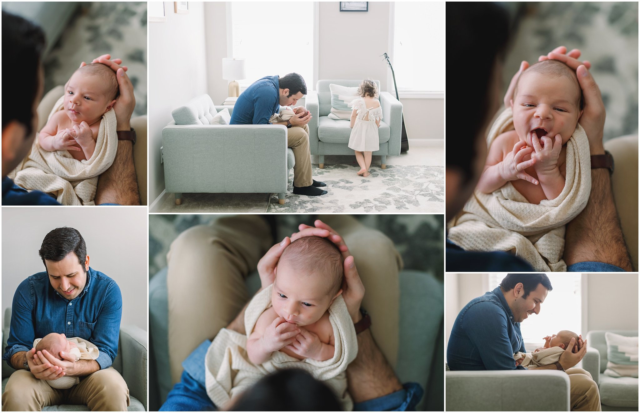 In home newborn session with dad and newborn in Plymouth Minnesota