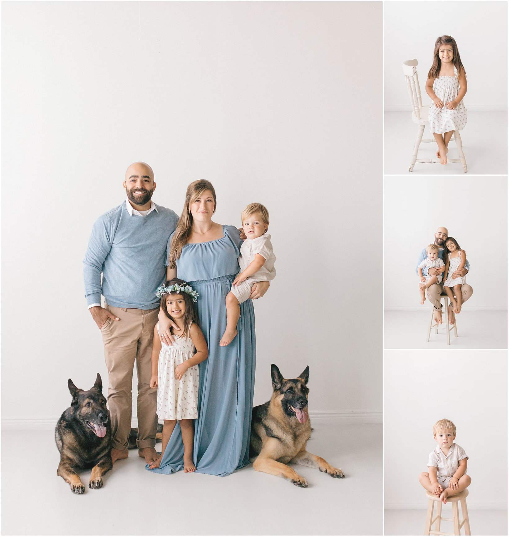 From coordinating outfits to chill pups, this Minnesota studio session proves that family photos don’t have to be stressful (even with toddlers and dogs in tow!).