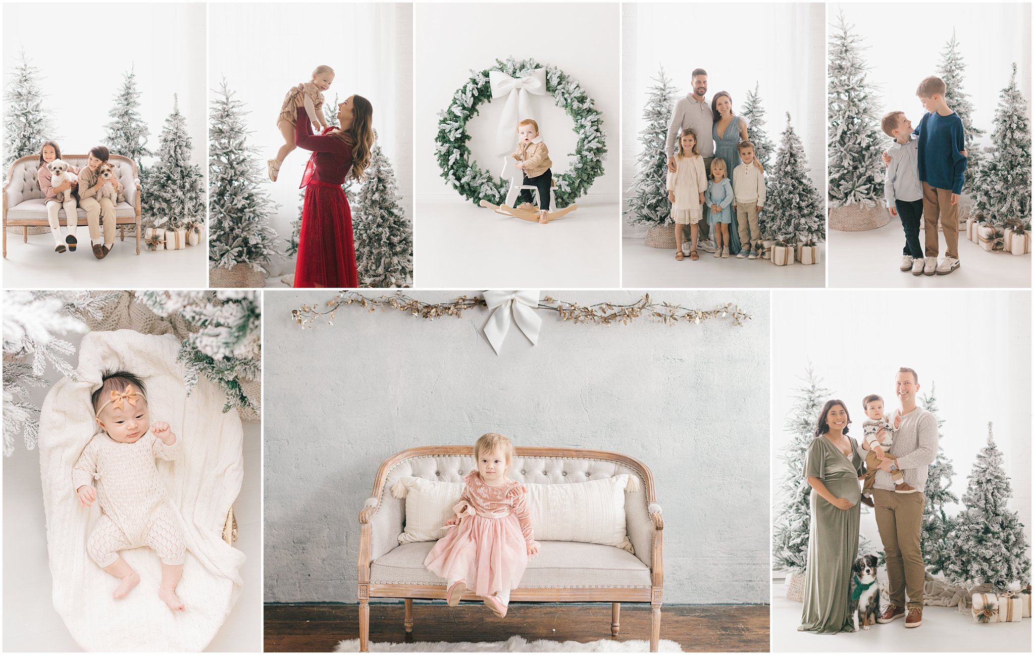 Cozy backdrops, twinkle lights, and holiday spirit — tour our 2024 studio holiday mini sessions.