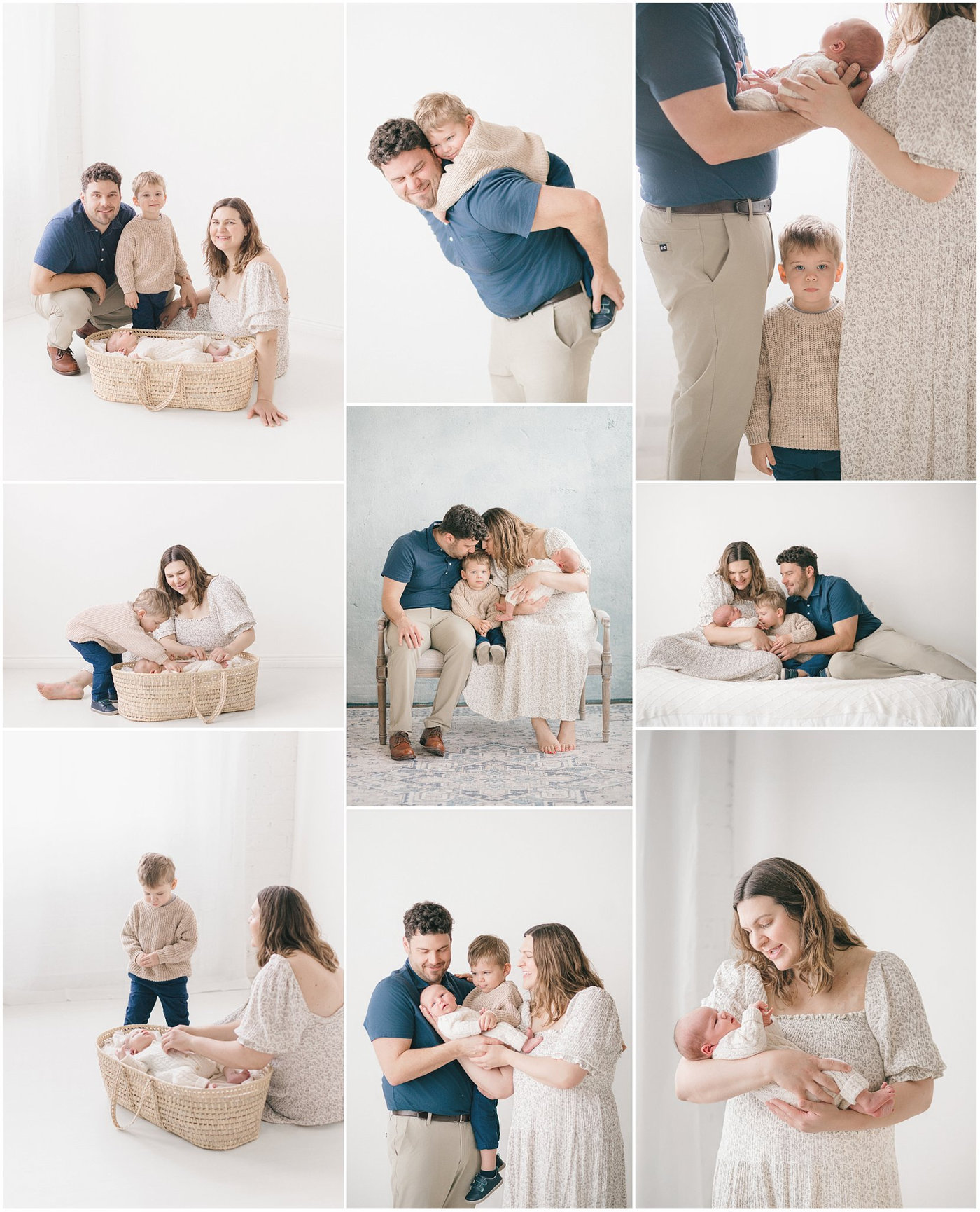 A collage of a family with two young children in a light, airy setting, sharing moments of love and connection.
