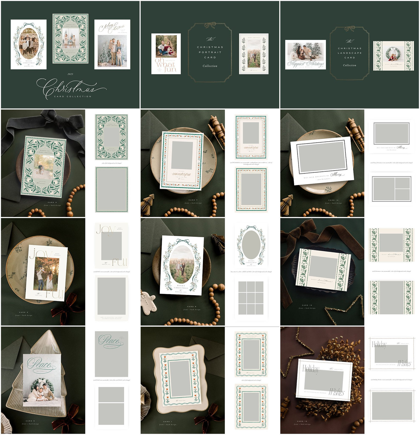 Collage of vintage photo frames and templates on a green and beige background.