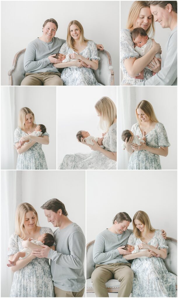 Parents holding their newborn baby during a studio newborn session in the Twin Cities.