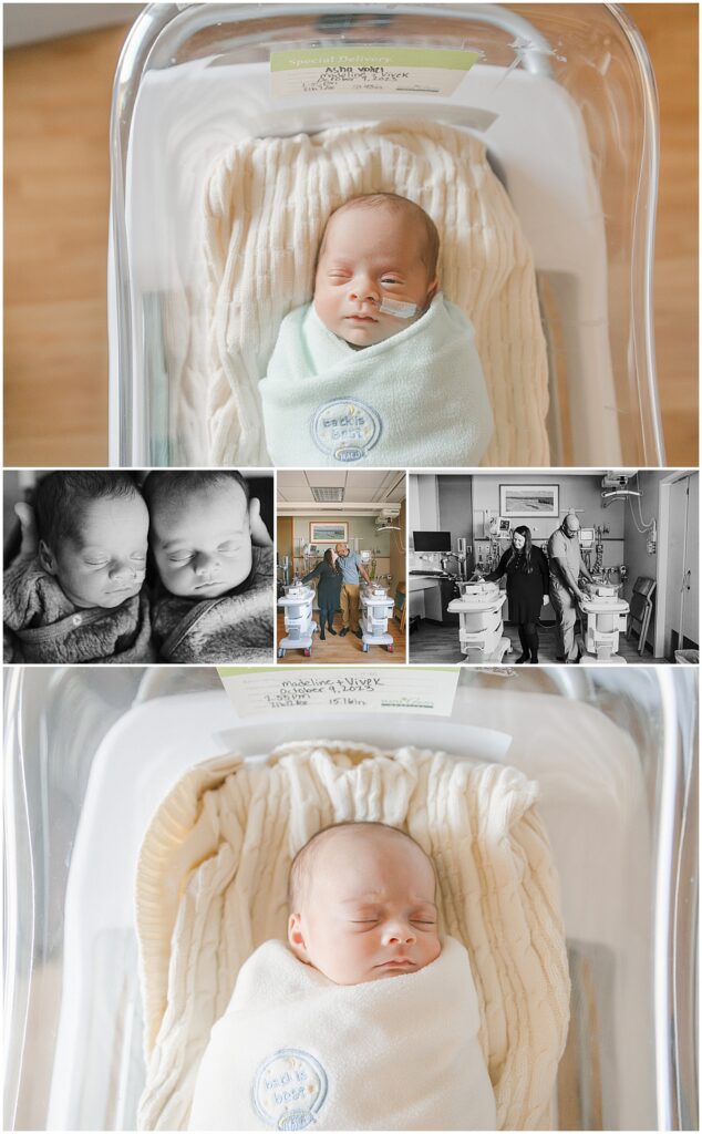 Newborn baby sleeping in a hospital bassinet before a Twin Cities fresh 48 photography session.