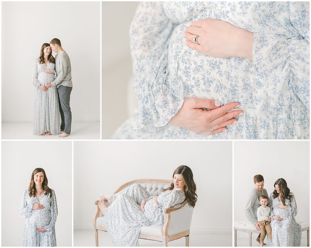 Expecting parents during a studio maternity photo session with a Twin Cities maternity photographer.