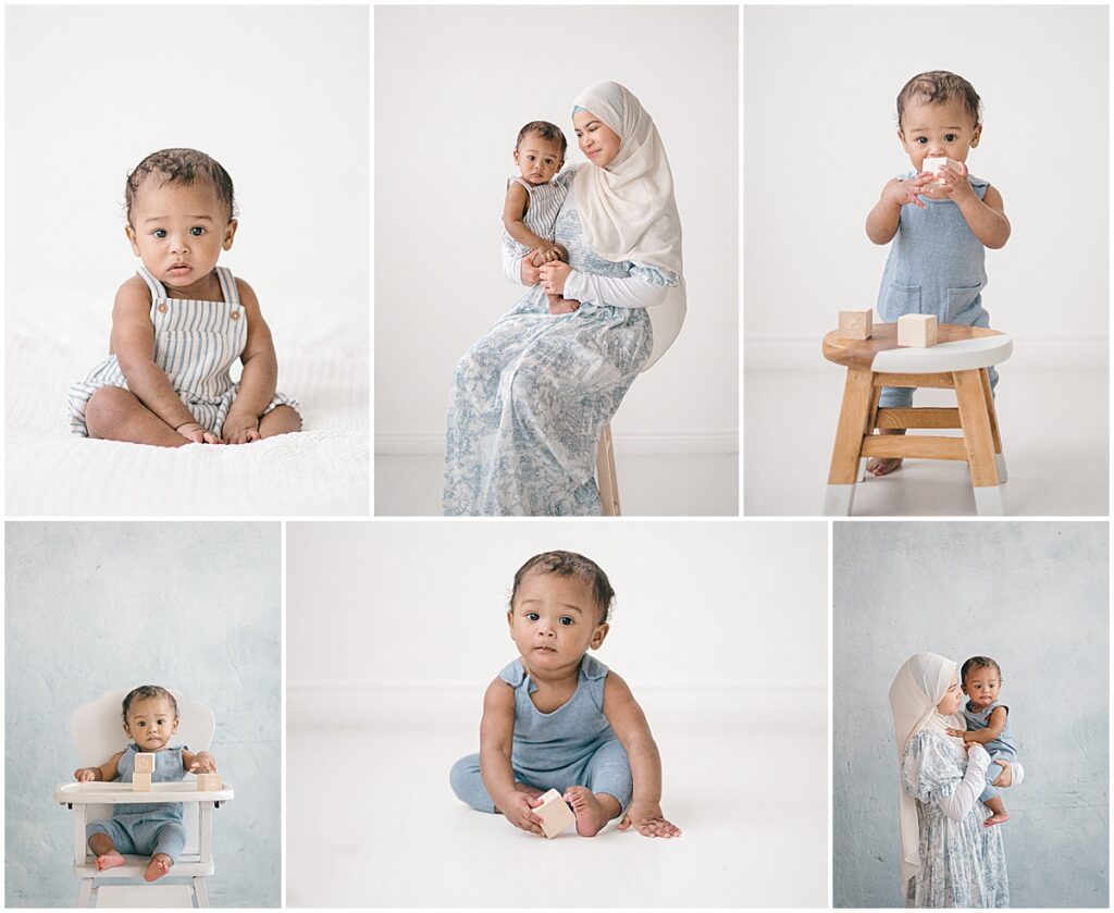 Mom and baby wearing studio wardrobe for Minneapolis milestone photography session