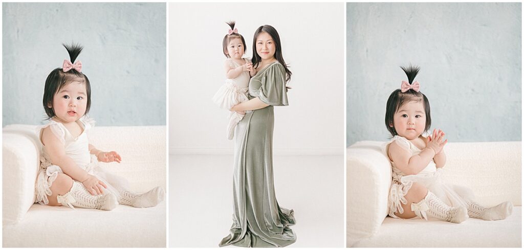 Baby milestone photo in a bright Minneapolis photography studio.