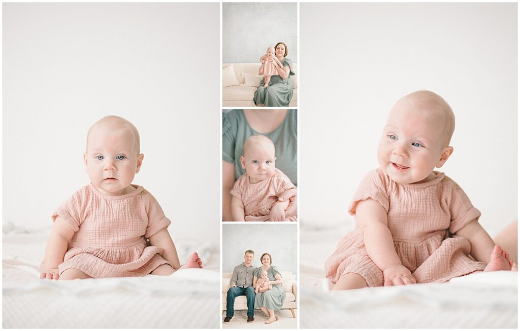 Baby’s first year photos in a simple studio setting.