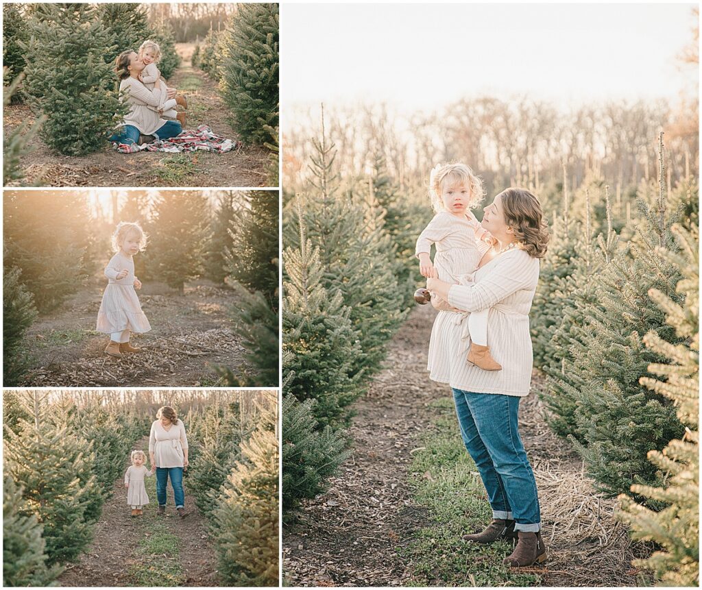 Mom receiving a kiss from her daughter during fall family photos in Minnesota.