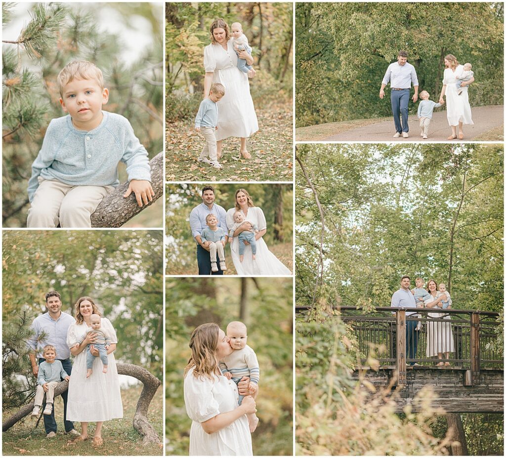 Family walking along a sandy lakeshore during a Twin Cities family photo session.