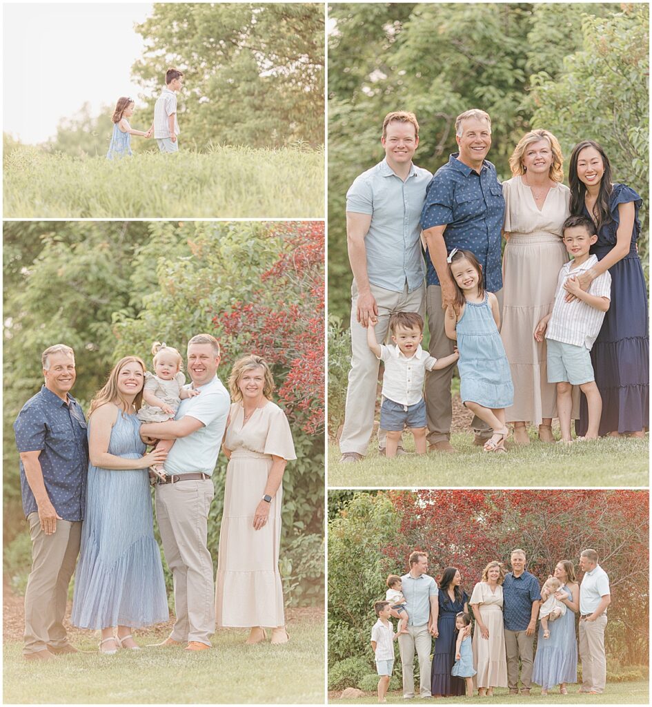 Grandparents and family portraits during a summer family session at Pixel Dust Acres in Greenfield MN