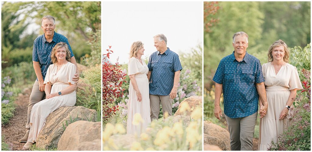 Grandparents portraits and extended family photos in Greenfield with soft garden greenery