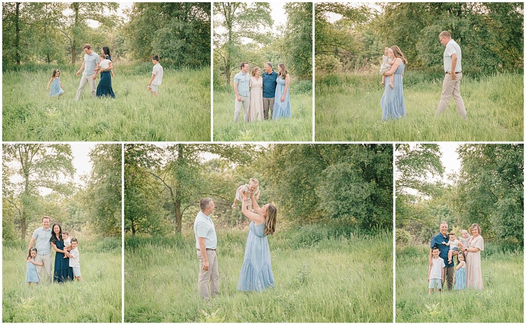 Candid family portraits in Greenfield with playful kids and soft summer light at Pixel Dust Acres