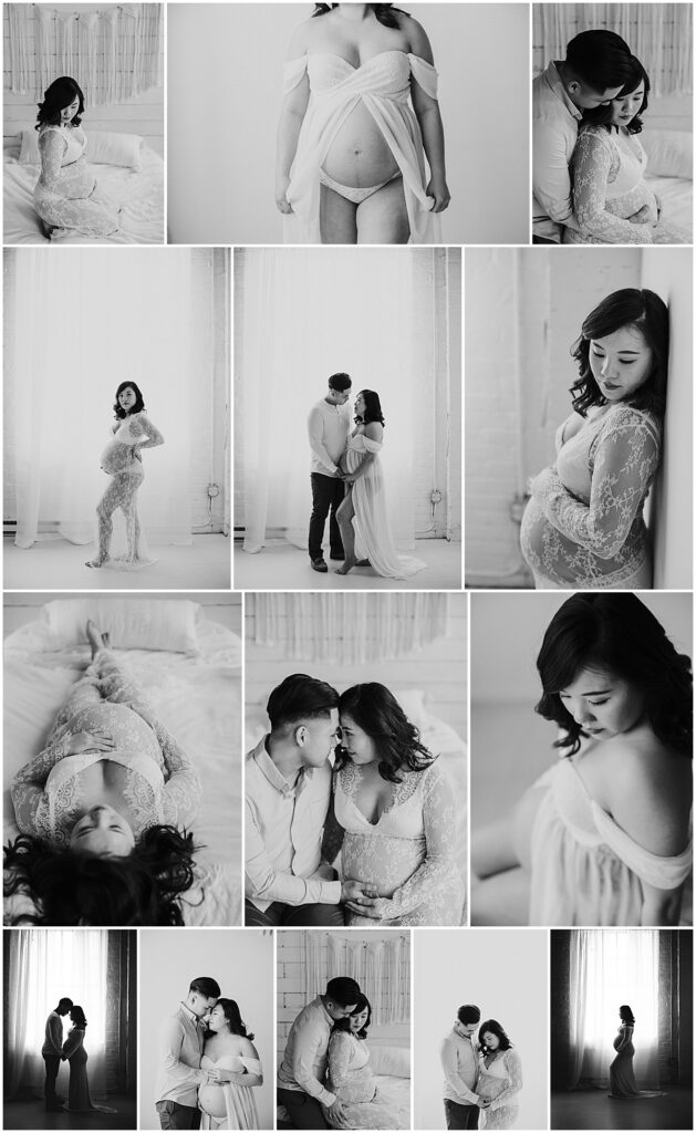 indoor summer maternity session with breathable maternity dress