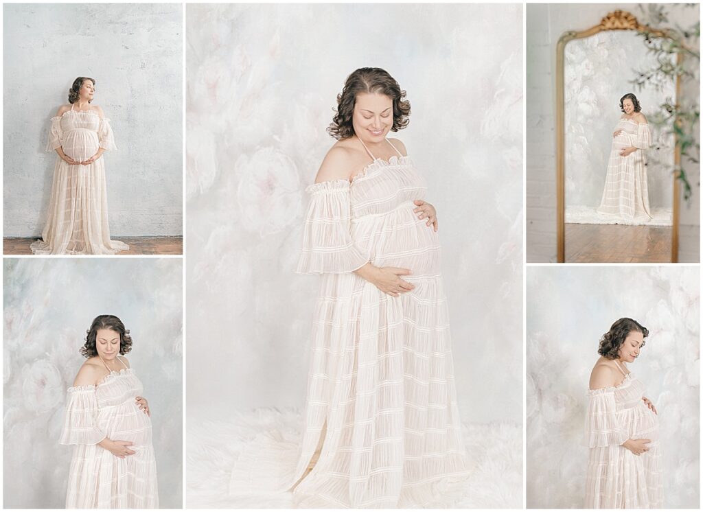 studio summer maternity session outfit with soft neutral tones
