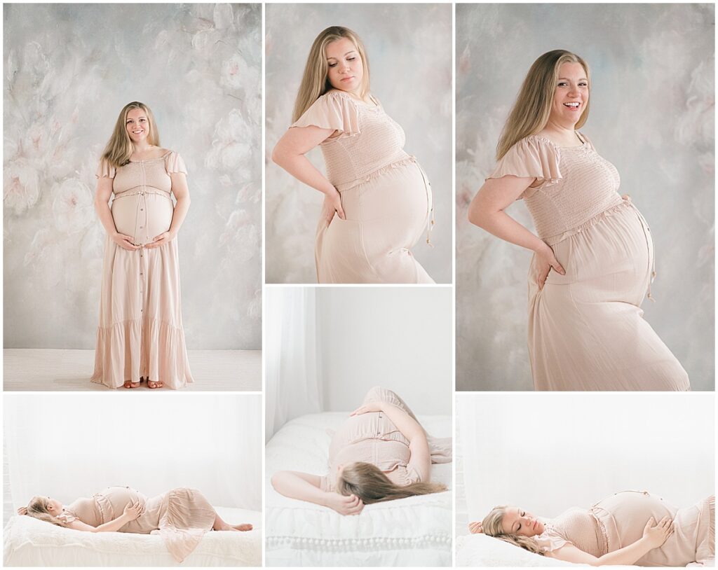 studio maternity session summer outfit with simple elegant styling