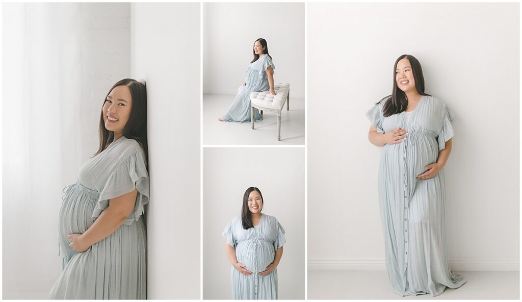 studio maternity session summer outfit with simple elegant styling