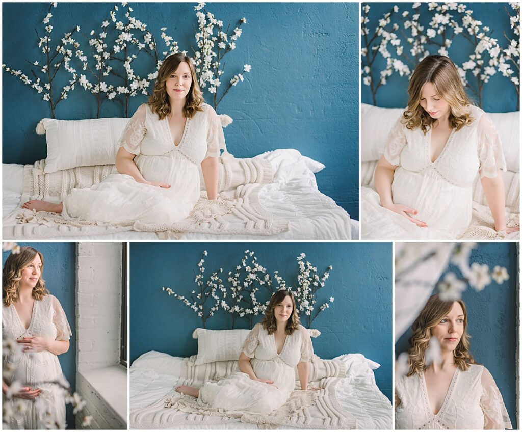what to wear for summer maternity photos indoors with lace