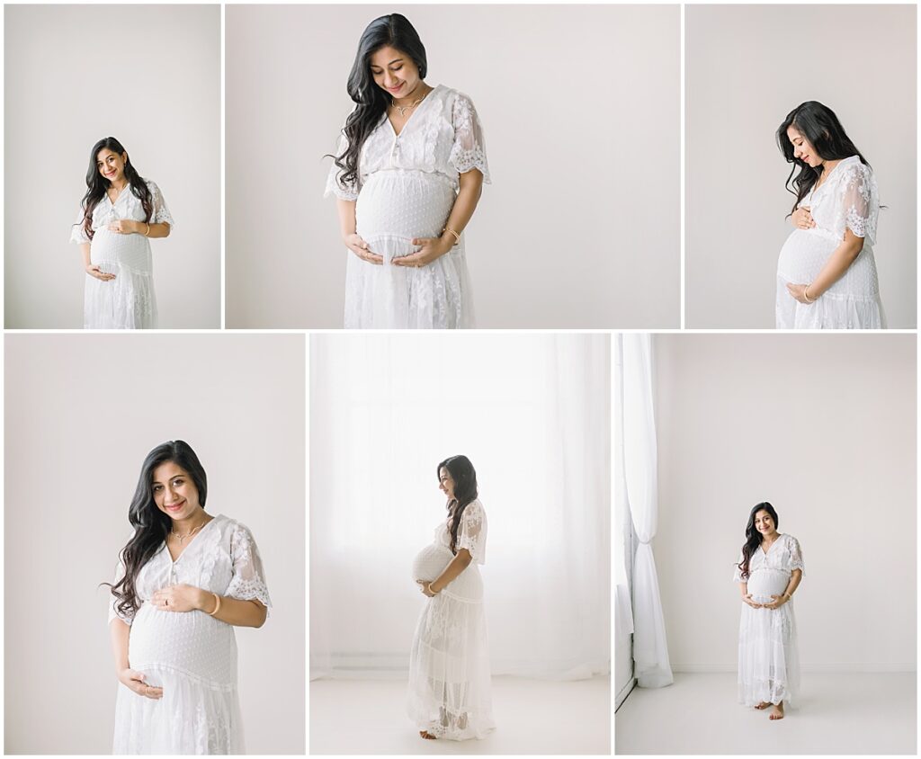 studio summer maternity session outfit in white