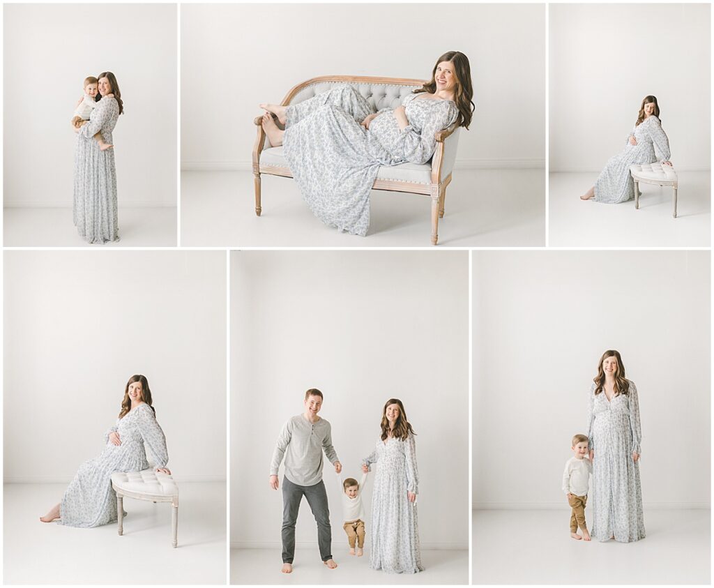 Minneapolis maternity photographer creating soft indoor maternity portraits