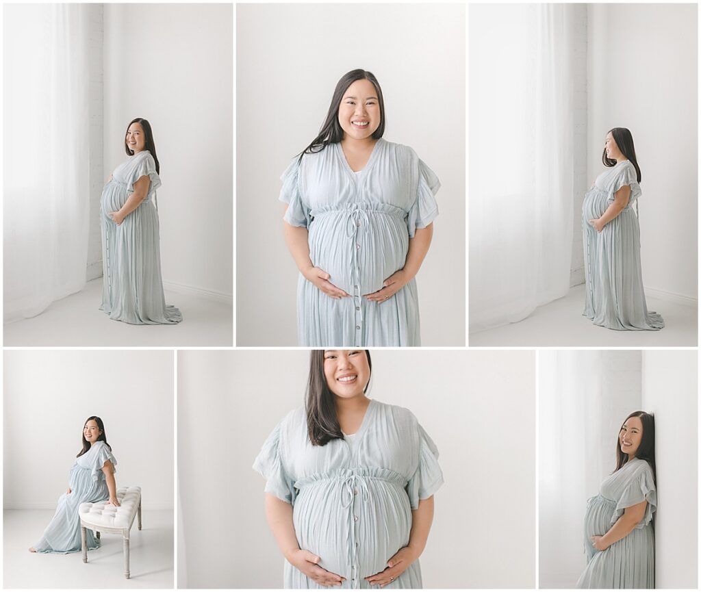 soft studio maternity photos for Twin Cities expecting moms