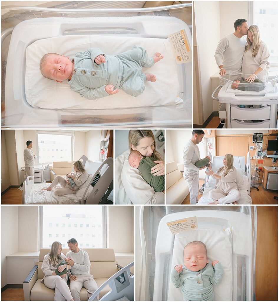 Fairview Southdale Fresh 48 session with newborn bassinet portraits, parents together with their baby, and documentary hospital-room photographs.