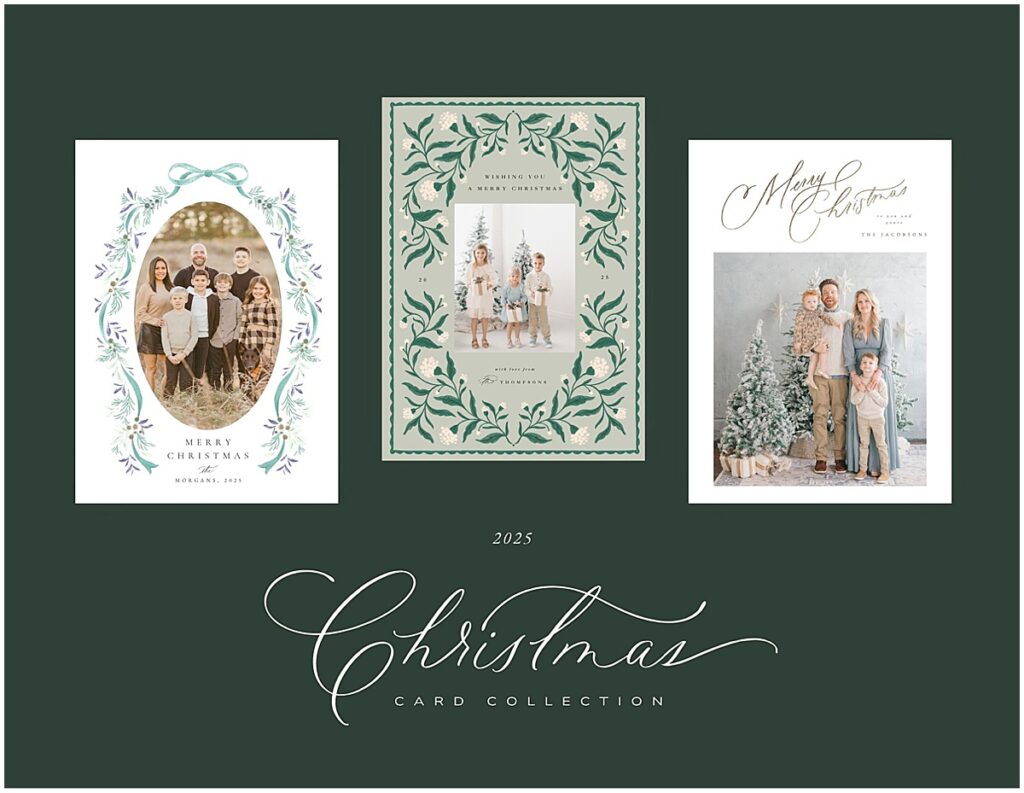 Christmas card collection featuring family photographs from Minneapolis holiday and Christmas mini sessions.