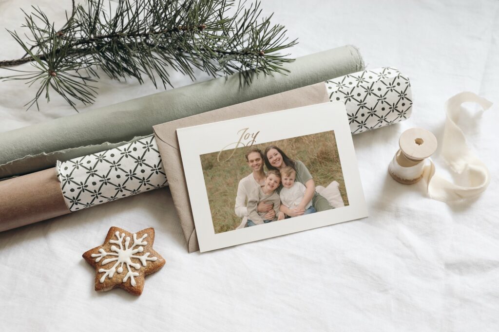 Family Christmas card pictures from a November session, printed card
